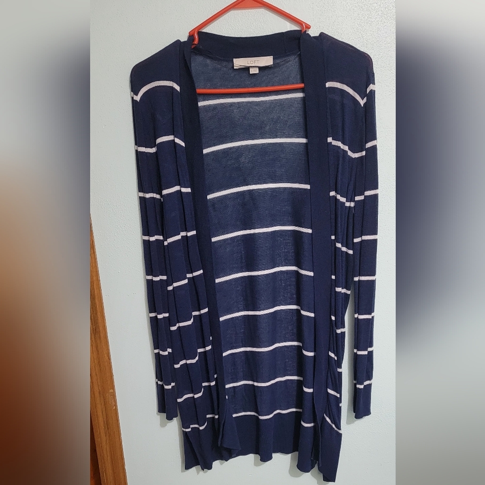 Navy Blue Striped Women's Cardigan